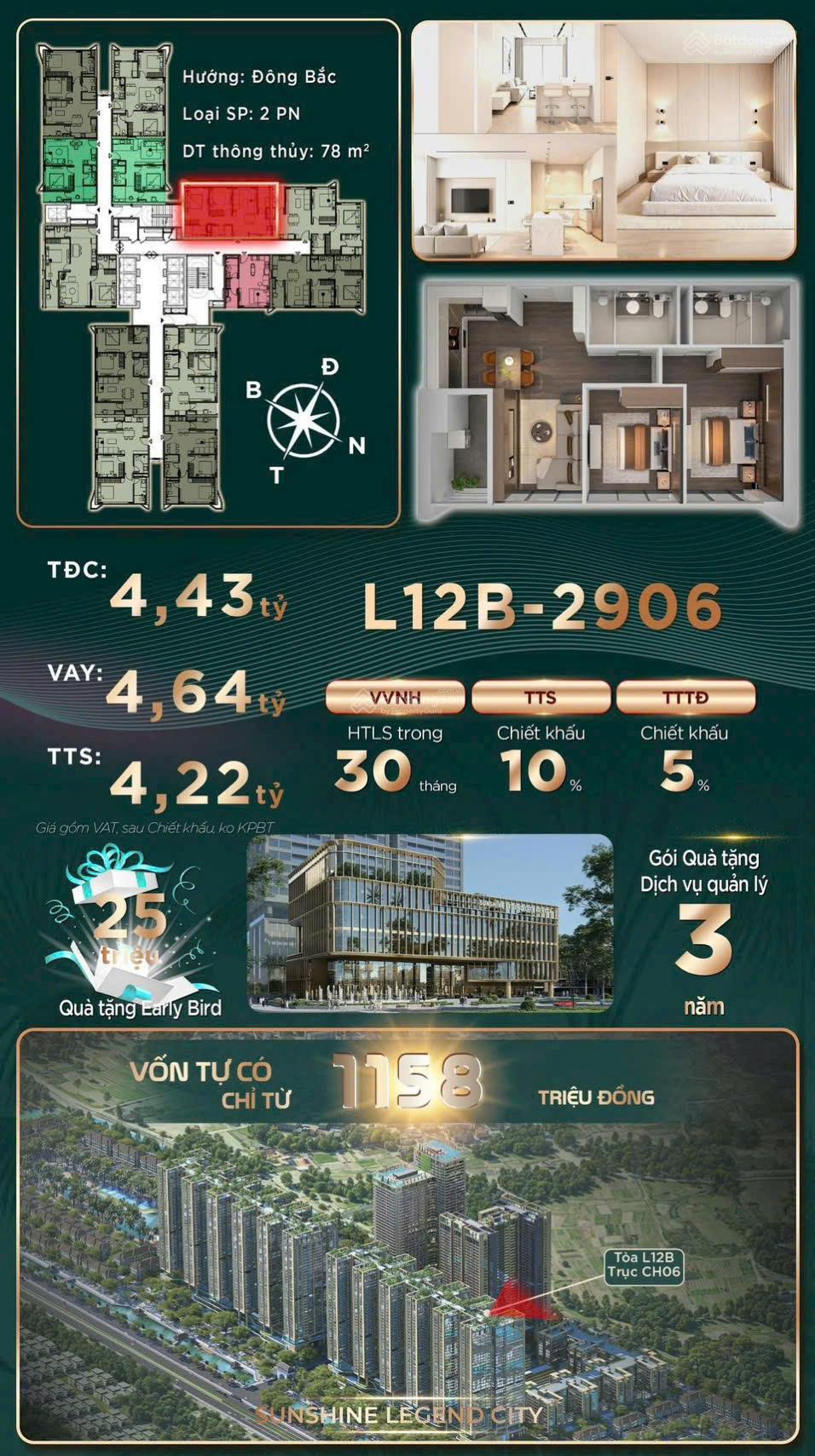 Căn hộ Sunshine Legend City 78m² giá 4.22 tỷ - Cơ hội vàng sở hữu ngay!