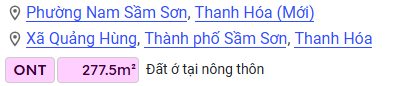 Đất thổ cư Quảng Hùng Sầm Sơn 275m² giá 3 tỷ - Cơ hội đầu tư tốt!