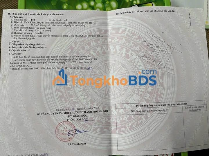 Đất nền Kim Lâm Thanh Oai 52m² - Đường ô tô vào tận nơi