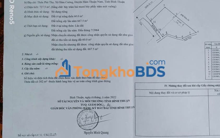 Đất mặt tiền QL1A Hàm Cường 728m² - Đường to ô tô