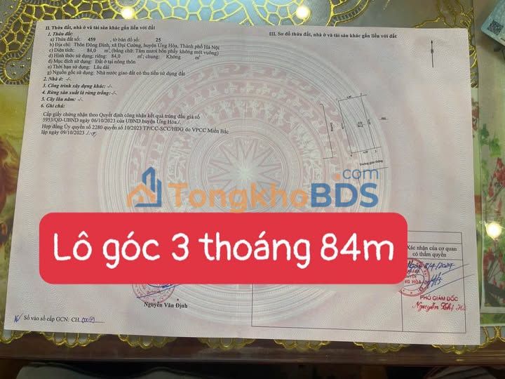 Đất đấu giá Phương Trung 84m² - Lô góc 3 mặt thoáng, view hồ vĩnh viễn