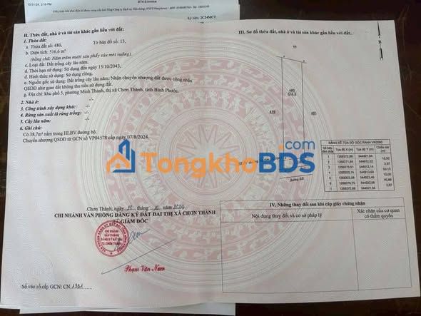 Đất nền Minh Thành Chơn Thành 516m² - Pháp lý rõ ràng