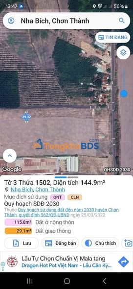 Đất nền Nha Bích Chơn Thành 145m² - Đường to ô tô
