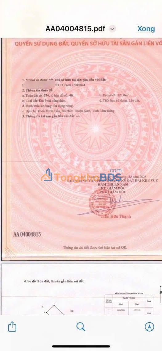 Đất thổ cư Hàm Minh 127m² giá 450 triệu - Đường ô tô