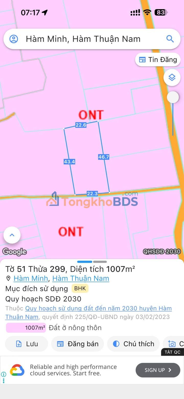 Đất ở Hàm Minh Bình Thuận 1034m² tiềm năng tăng giá