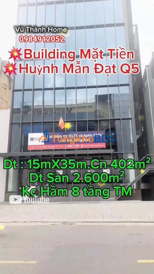 Building mặt tiền Huỳnh Mẫn Đạt Q5 402m² - Dòng tiền ổn định