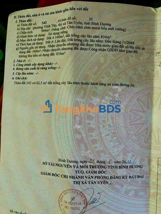 Đất nền Vĩnh Tân Tân Uyên 996m² giá 5 tỷ - Tiềm năng tăng giá