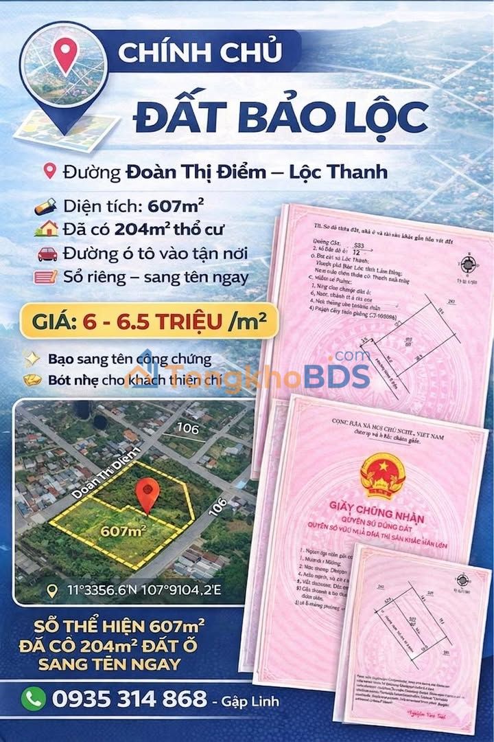 Đất nền Lộc Thanh Bảo Lộc 607m² - Sổ riêng chính chủ