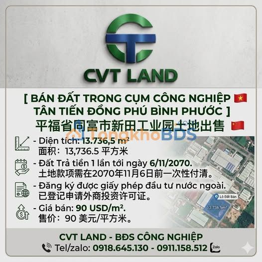 Đất công nghiệp Tân Tiến 1,37ha - Hạ tầng hoàn thiện