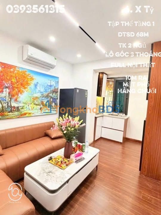 Căn hộ tập thể Hàng Chuối 68m² căn góc full nội thất