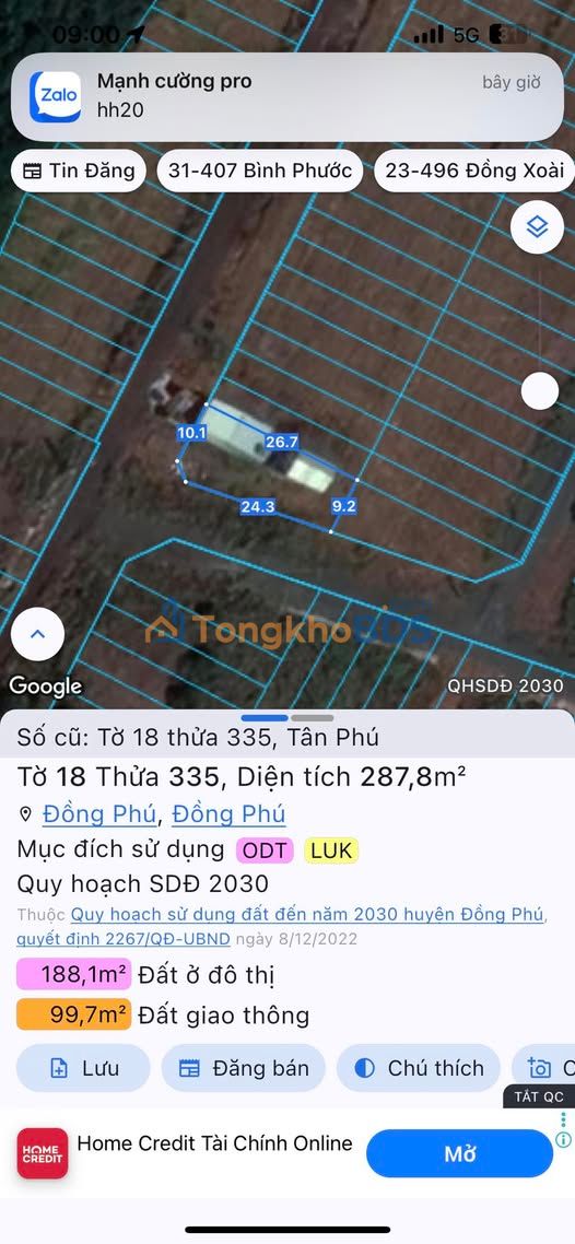 Đất nền Tân Phú Đồng Phú 270m² giá 920 triệu - Pháp lý rõ ràng