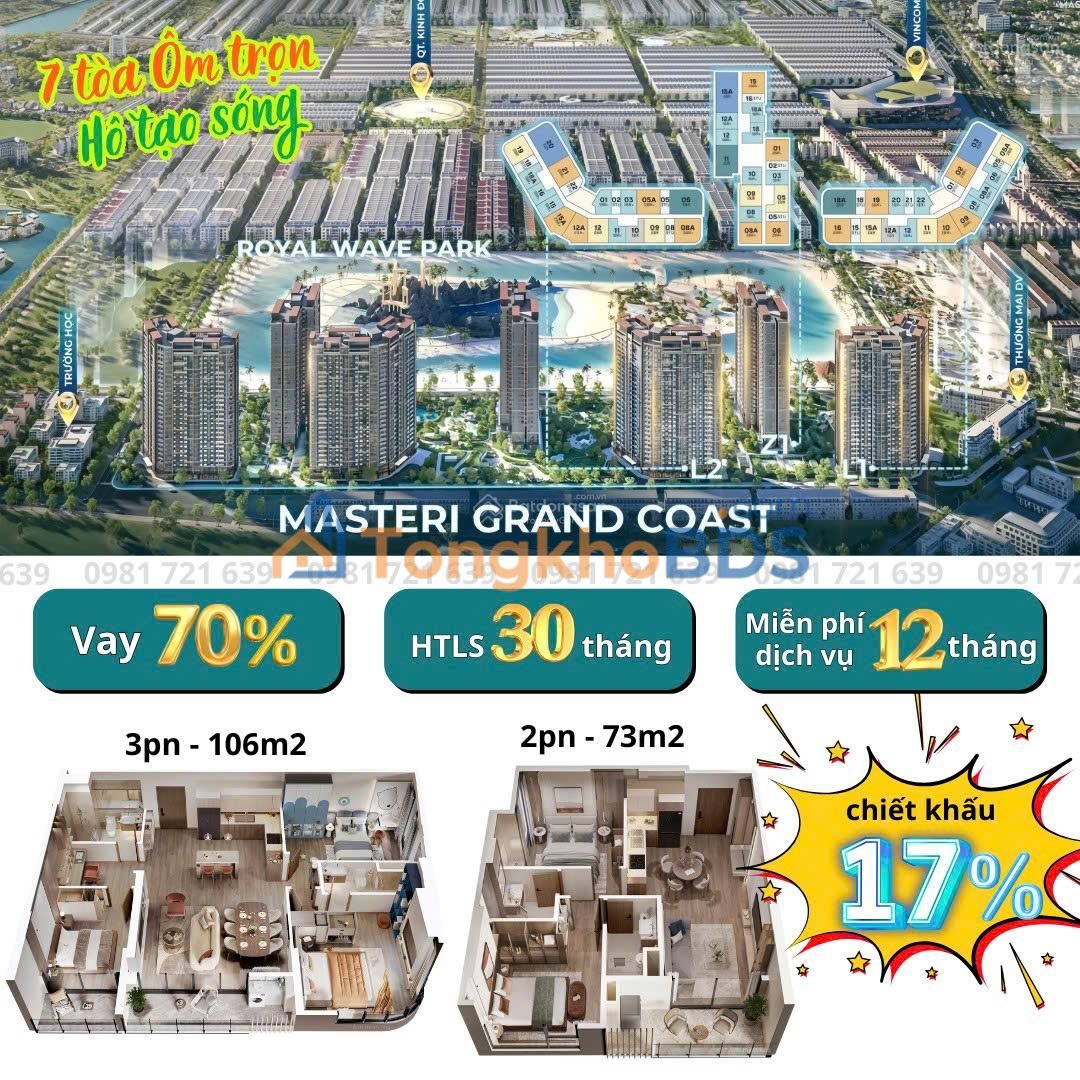 Căn hộ Masteri Grand Coast 63,7m² 3,97 tỷ - View hồ tạo sóng
