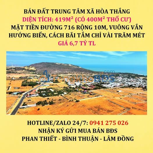 Đất thổ cư mặt tiền 716 Hòa Thắng 400m² - Đất thổ cư 100%