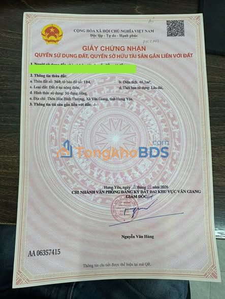 Đất nền Văn Giang 46m² giá 2 tỷ - Tiềm năng tăng giá mạnh!