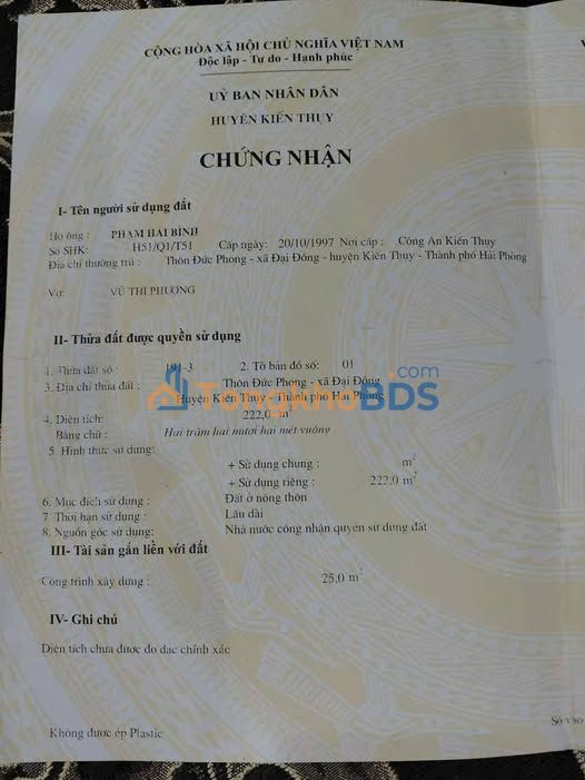 Đất nền Đại Đồng, Kiến Thụy 222m² - Giá tốt, ô tô đỗ cửa