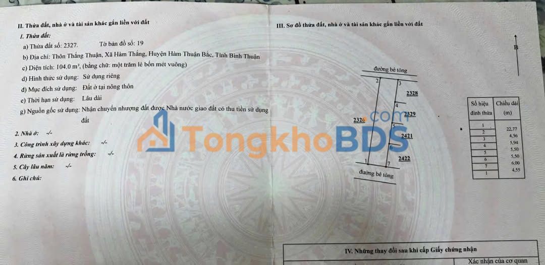 Đất thổ cư Xuân An Phan Thiết 104m2 - Sổ đỏ chính chủ