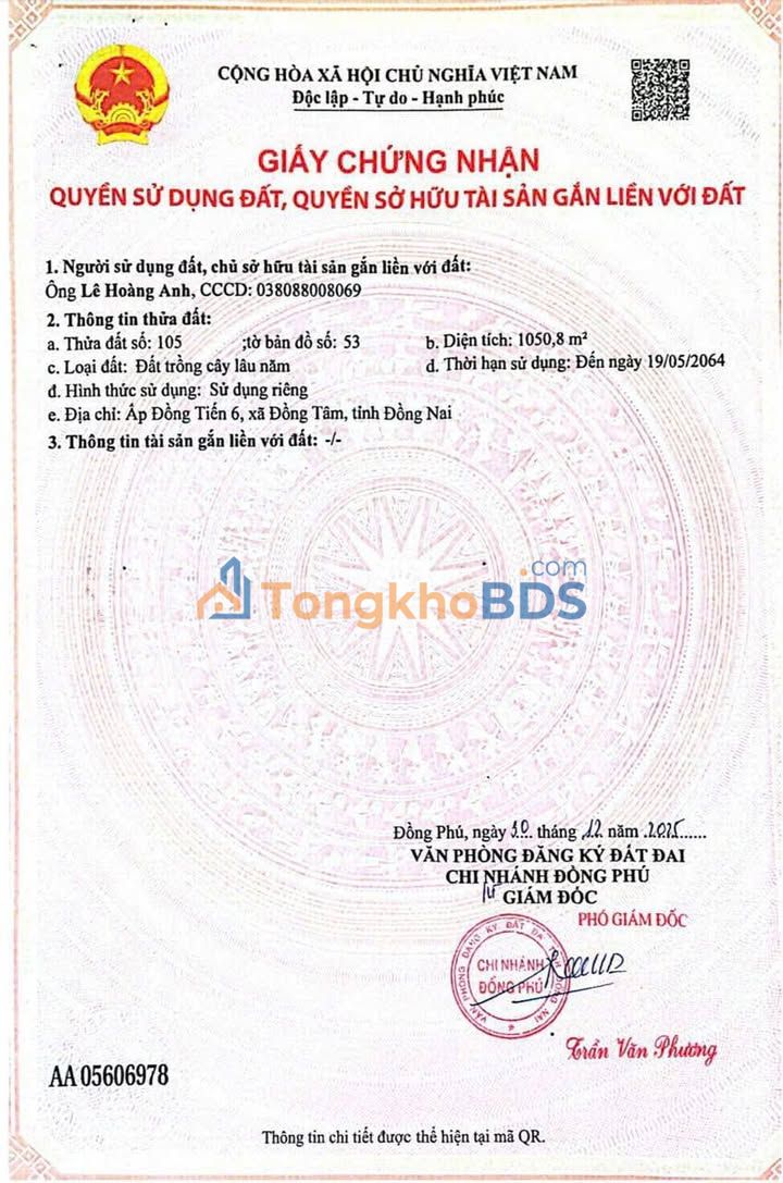 Đất sào Đồng Tâm Đồng Phú 1.065m² - Đường to ô tô