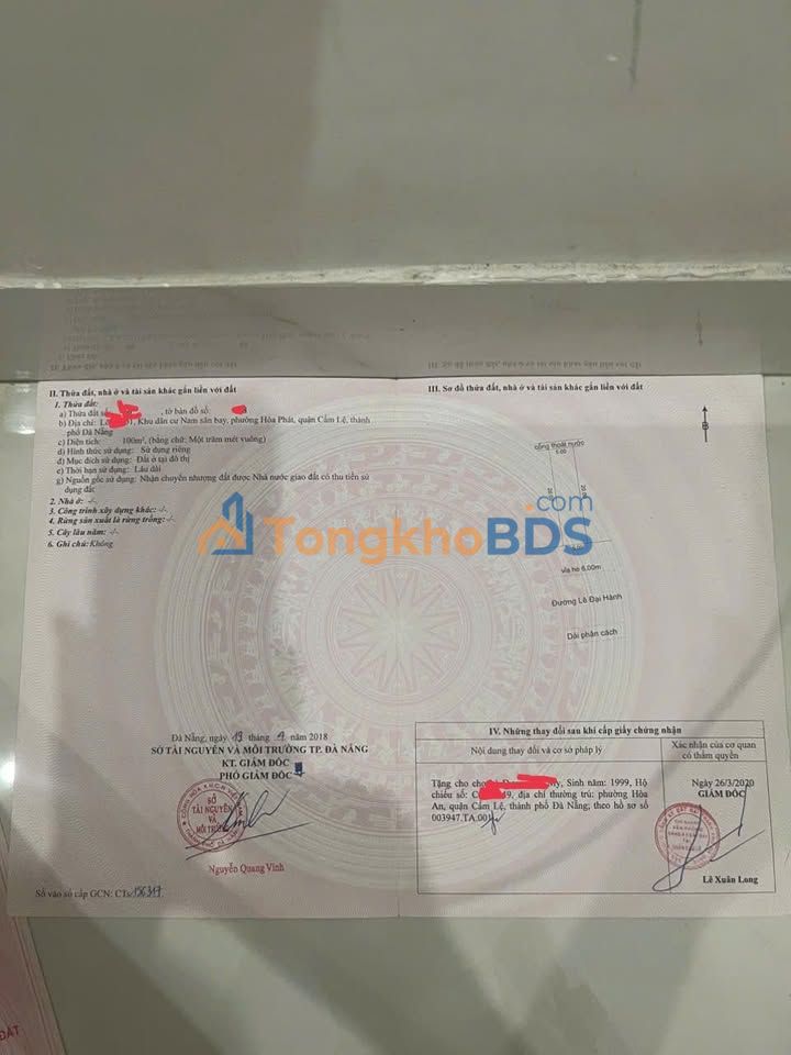 Đất nền mặt tiền Lê Đại Hành Cẩm Lệ 100m² giá 17 tỷ - Pháp lý rõ ràng