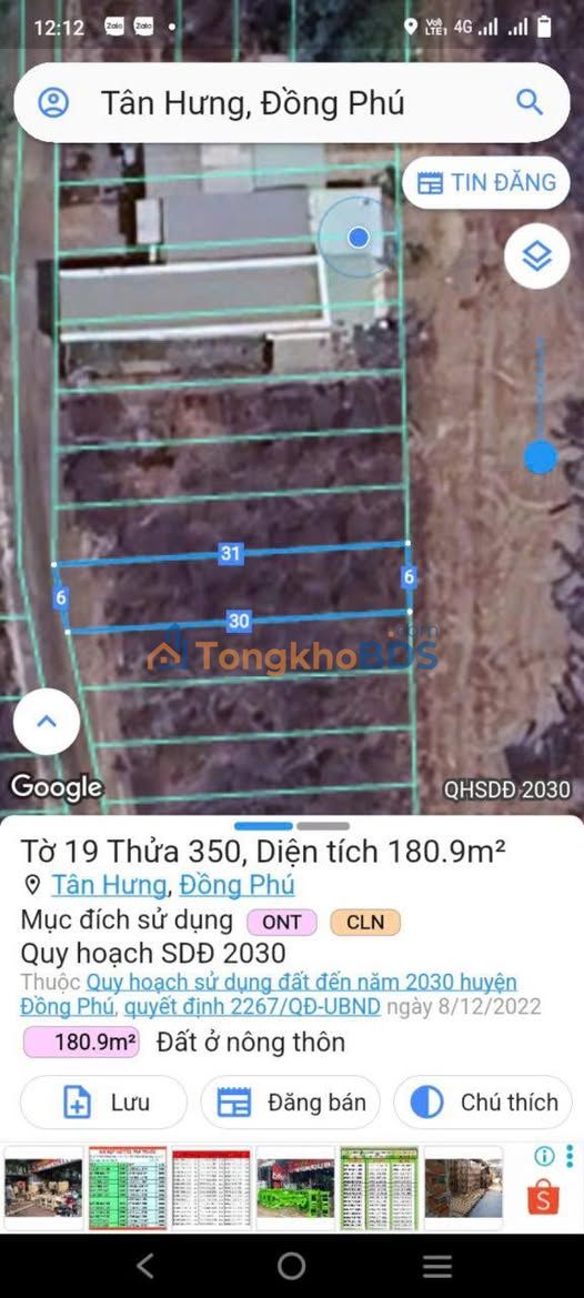 Đất nền Tân Hưng, Đồng Phú 180m² giá 4xx triệu - Thổ cư 100%