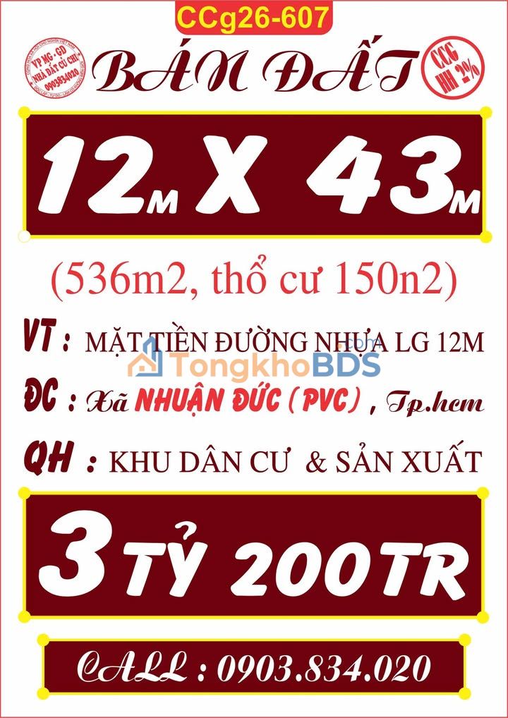 Đất nền Nhuận Đức Củ Chi 536m² giá 3.2 tỷ - Sổ đỏ chính chủ