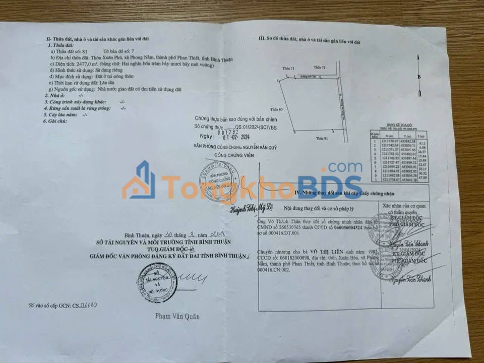 Đất nền Phong Nẫm 2477m² - Đất thổ cư 100% tiềm năng cao