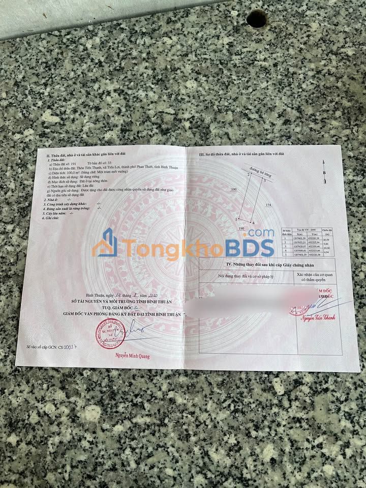 Đất thổ cư Tiến Lợi Phan Thiết 100m² pháp lý rõ ràng