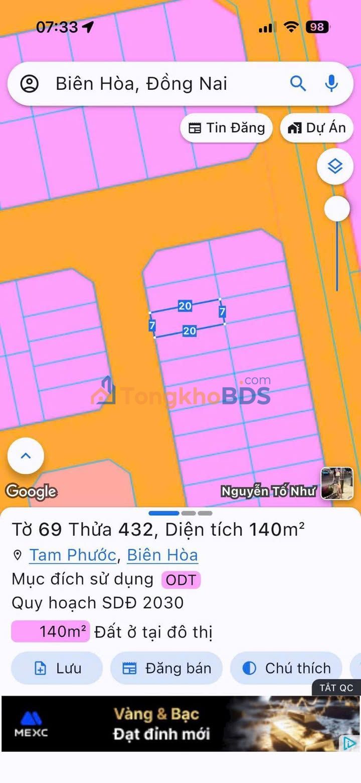Đất nền Tam Phước Biên Hòa 140m² giá 2.5 tỷ - Sổ hồng riêng, thổ cư 100%