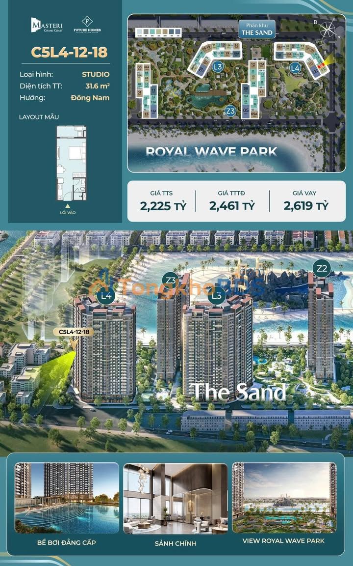 Căn hộ Studio The Sand 32m² giá 2.2 tỷ - View biển nhân tạo cực chill