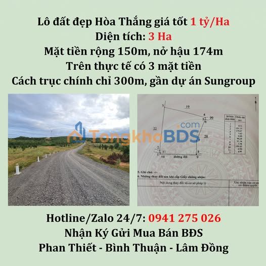 Bán đất Xã Hòa Thắng 30.000m² 3 tỷ - Giá tốt đầu tư