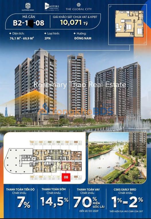 Căn hộ Masteri Cosmo Central 76m² 10.07 tỷ - View đẹp, hướng mát