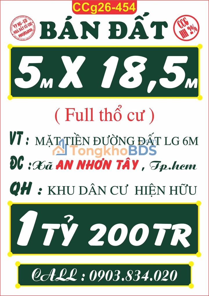 Đất nền An Nhơn Tây Củ Chi 93m² giá 1.2 tỷ - Sổ đỏ chính chủ