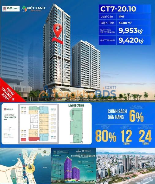 Căn hộ Times Square Đà Nẵng 47m² - View đẹp cực chất!