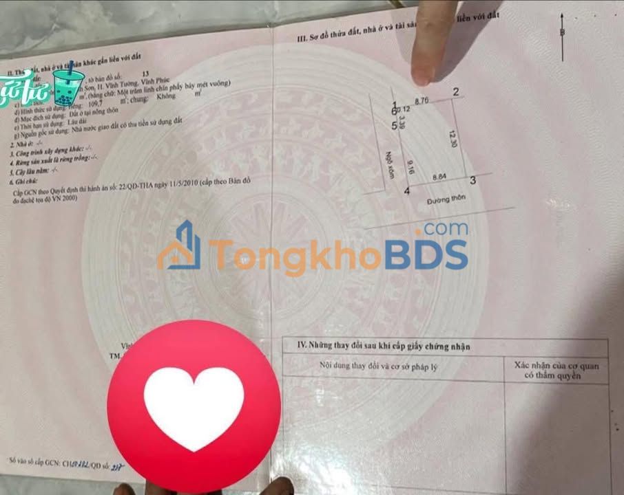 Đất góc Vĩnh Sơn 109,7m² thổ cư, ô tô tận đất, 4 tỷ