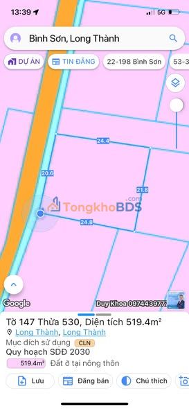 Đất nền 519m² tại Long An, Long Thành - Sổ đỏ chính chủ