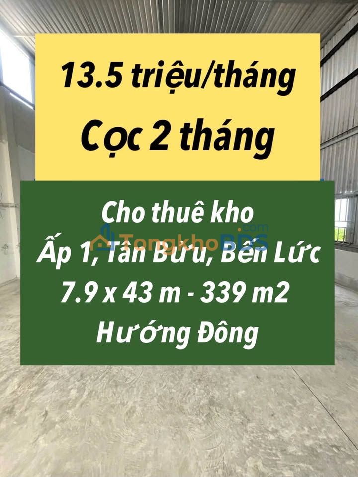 Kho Bến Lức Long An 339m² giá 13.5 triệu - Gần KCN, xe tải vào tận nơi!