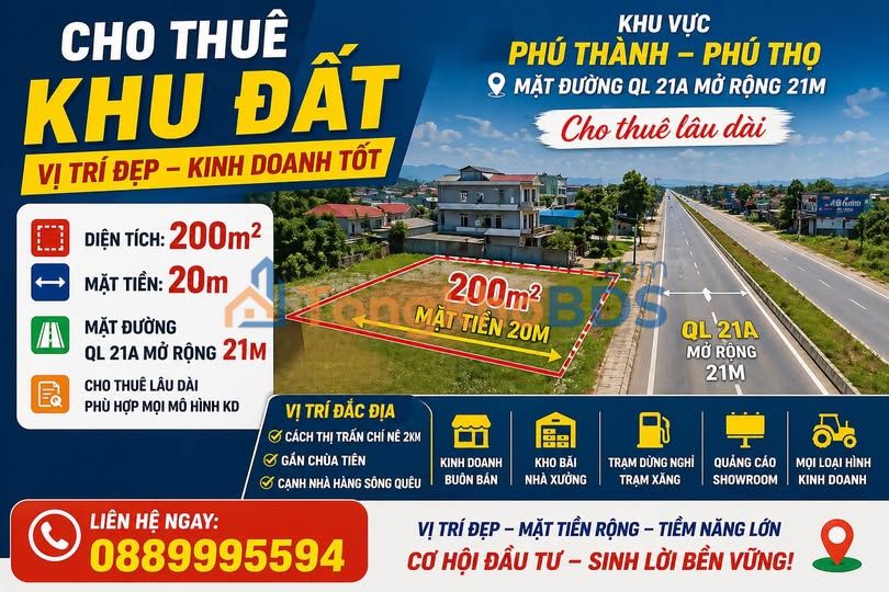 Cho thuê mặt bằng 200m² QL21A Lạc Thủy - Vị trí kinh doanh đắc địa