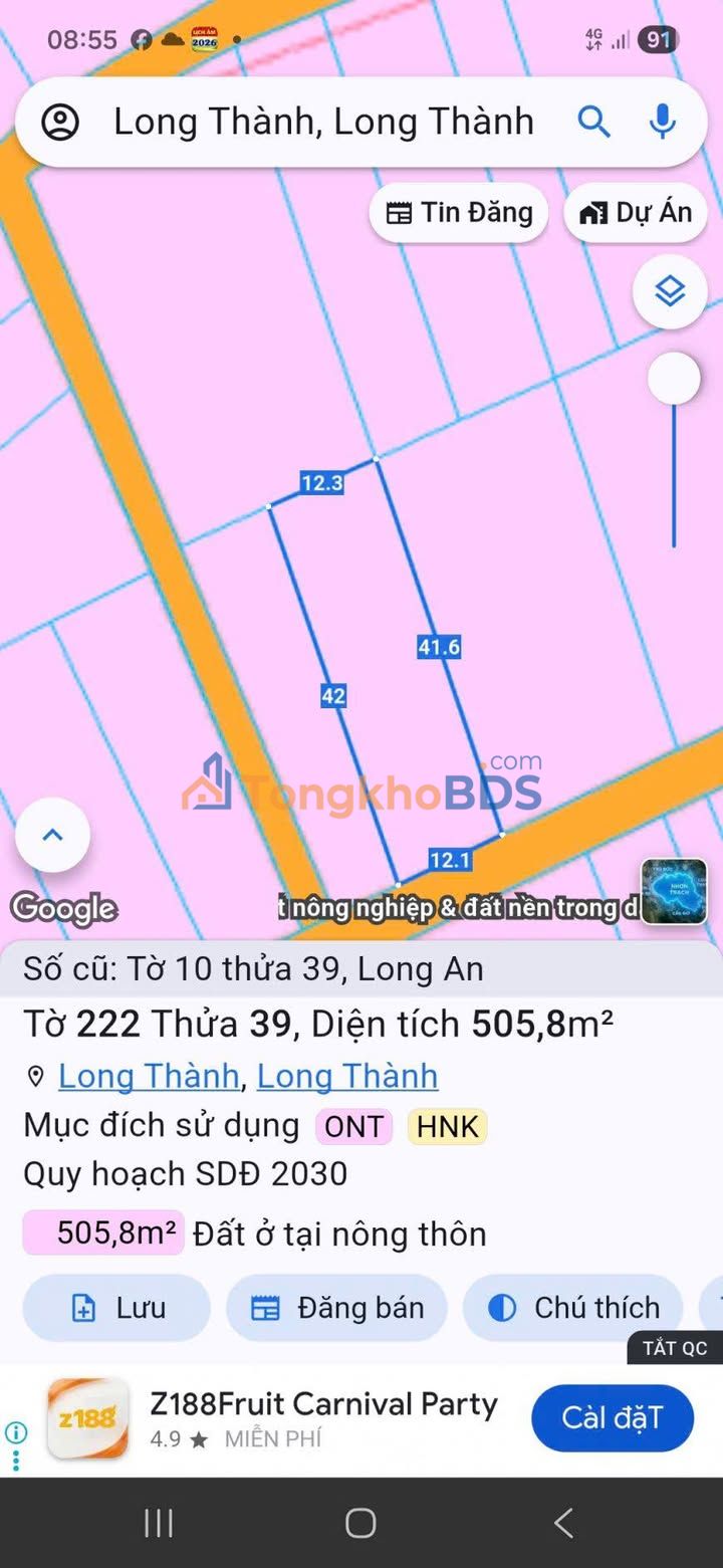 Đất nền Long An, Long Thành 504m² - Sổ đỏ chính chủ, tiềm năng tăng giá