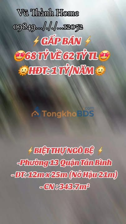 Biệt thự Ngô Bệ Tân Bình 344m² giá 62 tỷ - Giá tốt hiếm có!