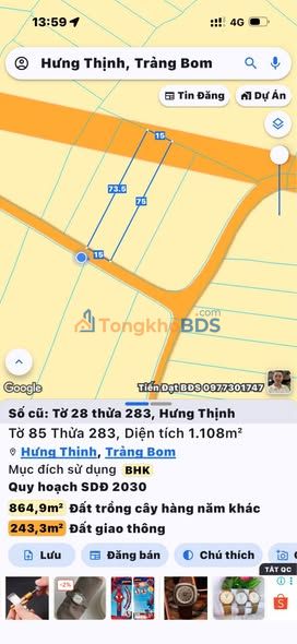Đất nền Hưng Thịnh Trảng Bom 1000m² giá 1.2 tỷ - Tiềm năng tăng giá