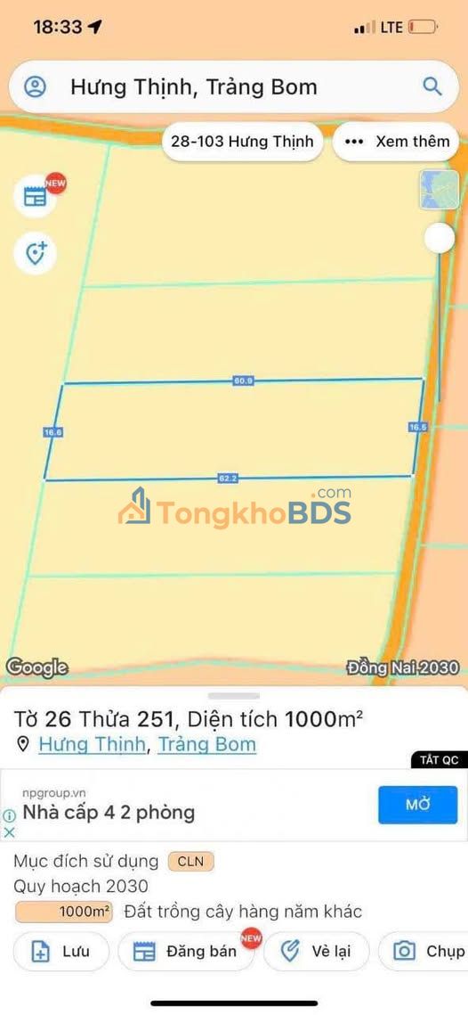 Đất vườn Hưng Thịnh Trảng Bom 1000m² - Giá đầu tư tốt!