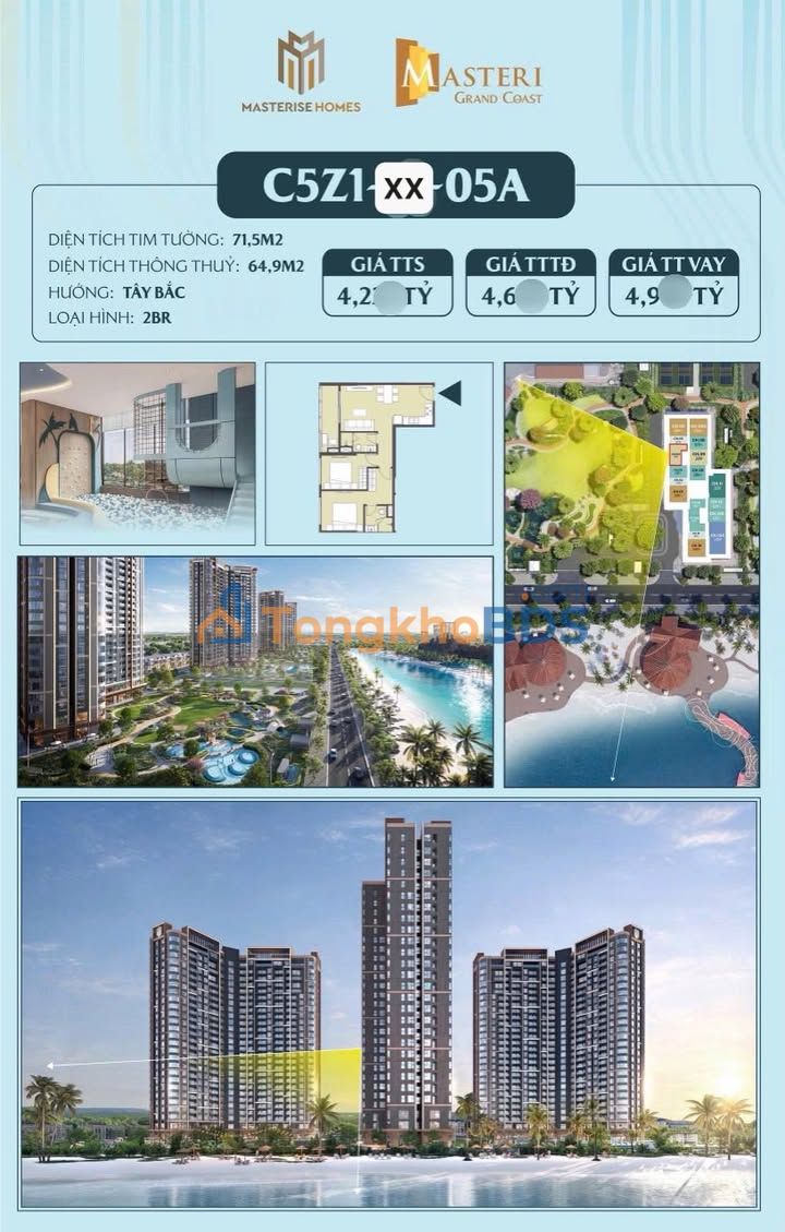 Căn hộ Masteri Grand Coast 65m² 4.2 tỷ - Tầng đẹp