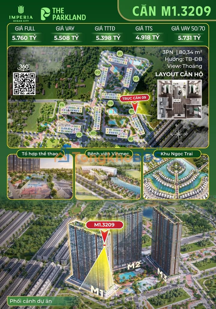 Căn hộ The Parkland OCP2 80m² giá 4.9 tỷ - View thoáng cực đẹp!