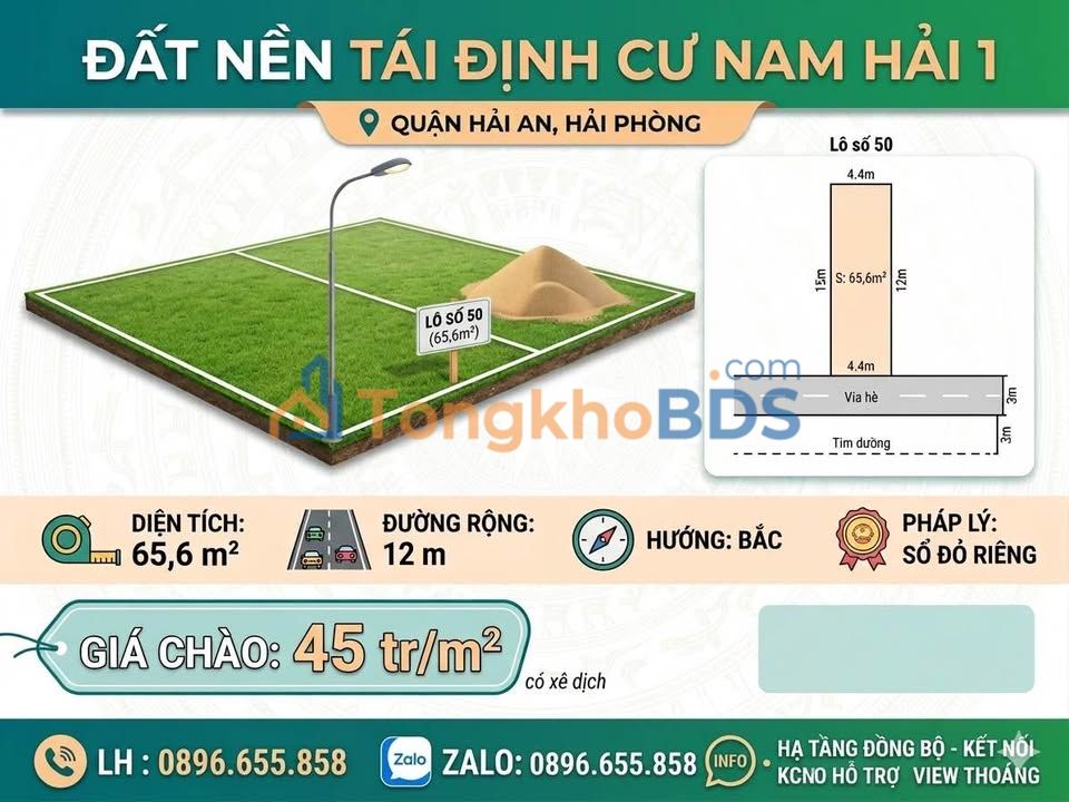 Đất nền Khu TĐC Nam Hải 1, Hải An 66m² - Sổ đỏ chính chủ